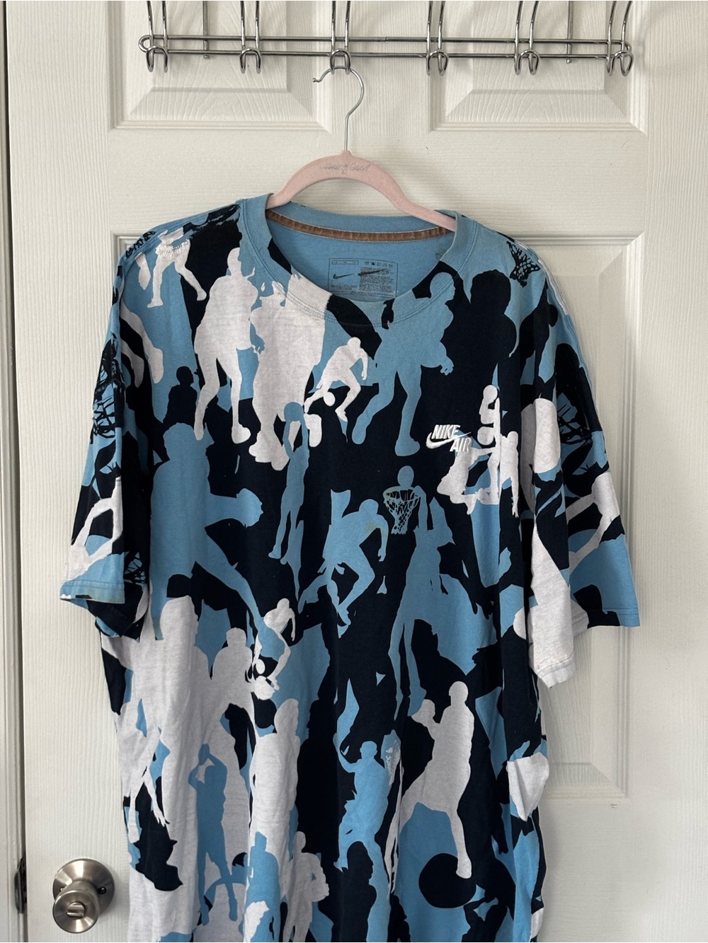 Vintage Y2K Nike Light Blue, Navy & White Allover Graphic Short Sleeve Tee